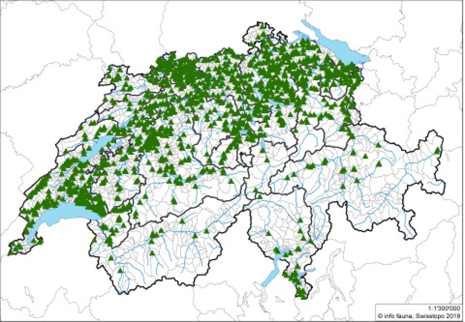 Carte de la Suisse avec sites de migrations des batraciens