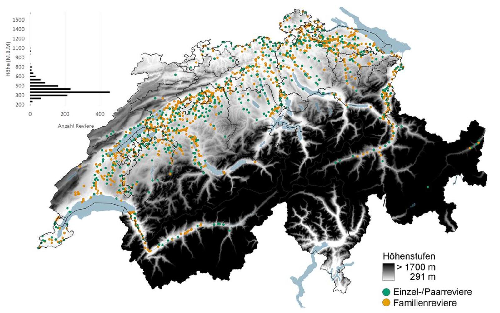 Höhenverteilung der Biberreviere Schweiz