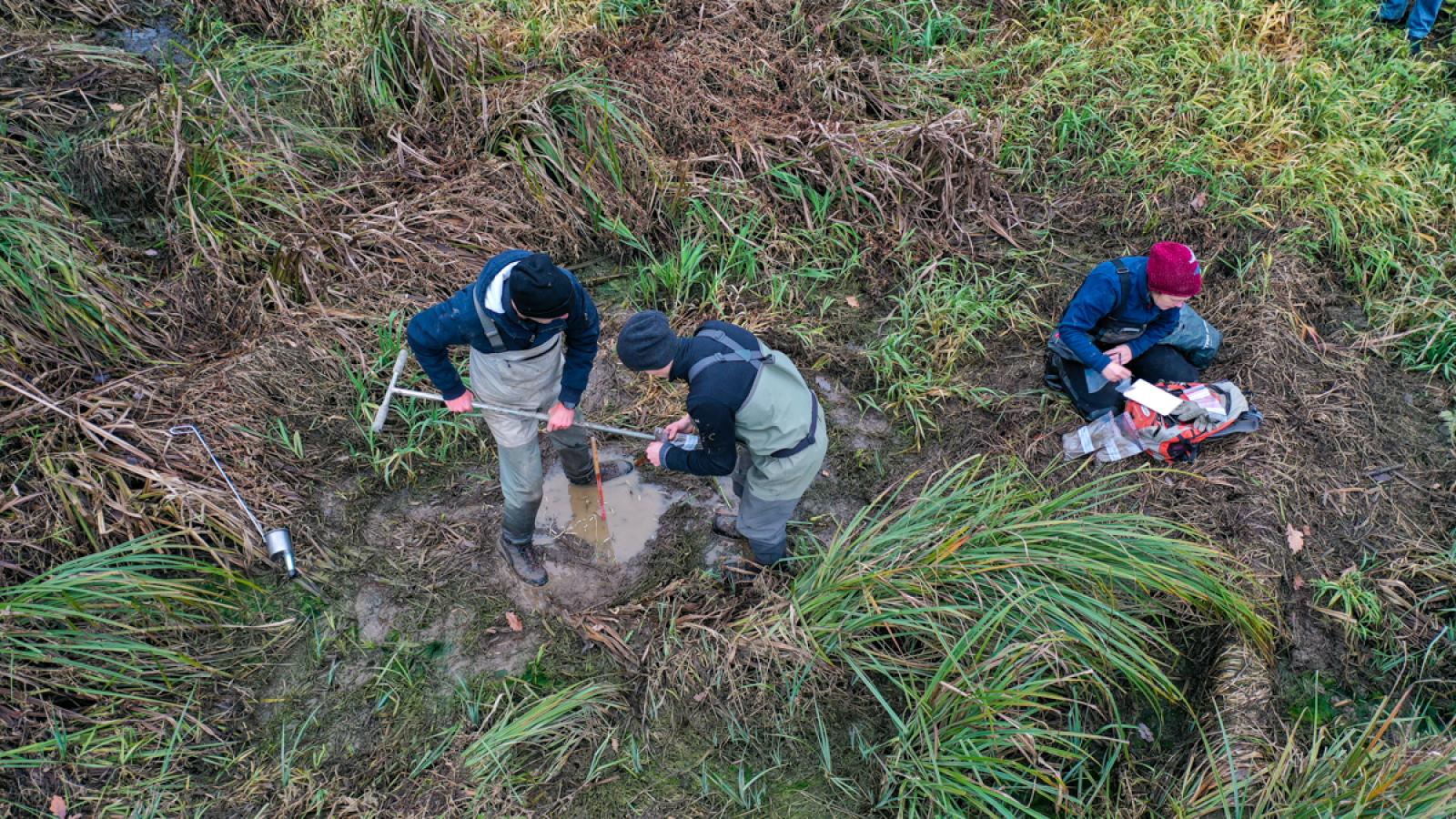 Travail de terrain dans le cadre du projet sur le cycle du carbone (© Christof Angst)