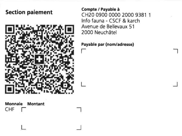 Code QR pour coordonnées bancaires info fauna