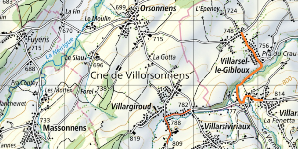 Extrait d'une carte avec lignes oranges