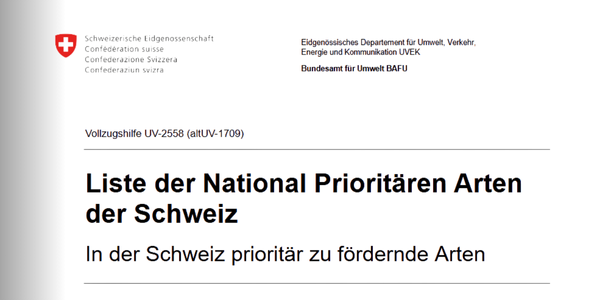 Capture d'écran de la première page de la Liste des espèces prioritaires au niveau national